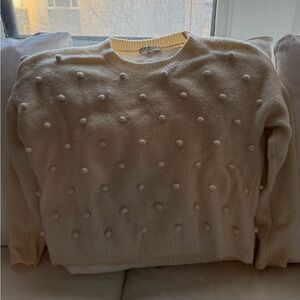2010s Madewell Women's Cream Sweater with Pom-Pom Details